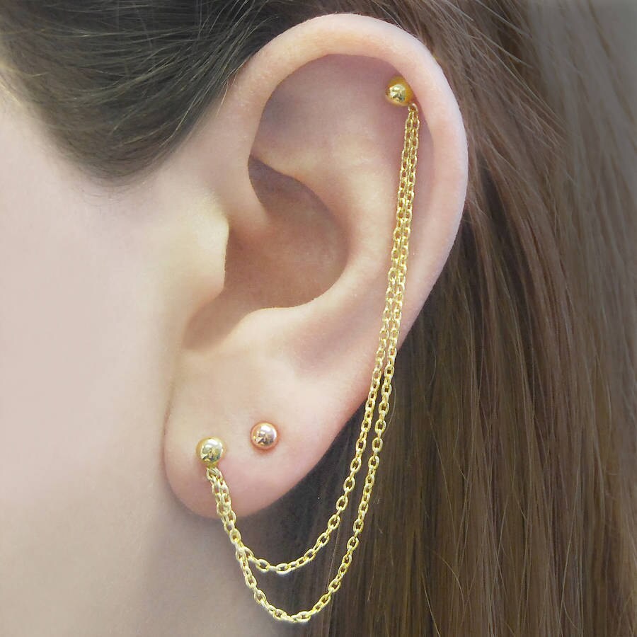 Multistone Double Stud Chain Earring