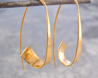 Gold Sterling Silver Hoop Earrings Threader Earrings Chunky Gold Hoops Dangle Hoop Earrings Handmade Earrings Unique Earrings Gold Earrings