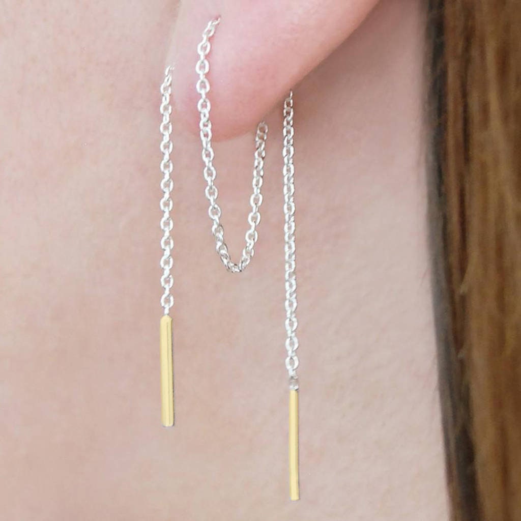 Gold chain hotsell threader earrings