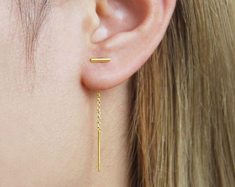 Gold Threader Earrings Gold Drop Earring Gold Chain Earring Long Drop Gold Earring Modern Earring Sterling Silver Threader Earrings