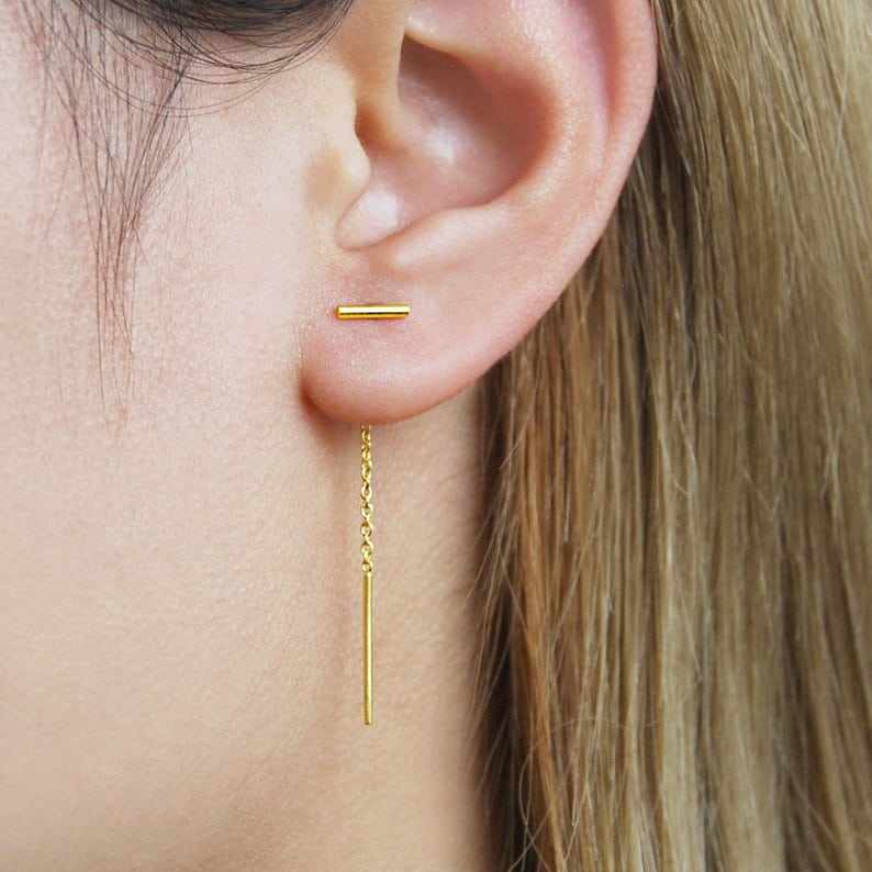 Gold Threader Earrings Gold Drop Earring Gold Chain Earring Etsy