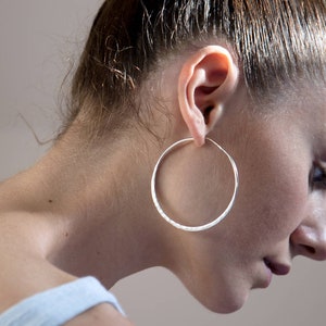 Hammered Hoop Earrings Sterling Silver