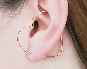 Rose Gold Heart Ear Cuffs Ear Climbers Ear Crawlers Heart Earrings Unusual Earrings Sterling Silver Earrings Birthday Gift for Her