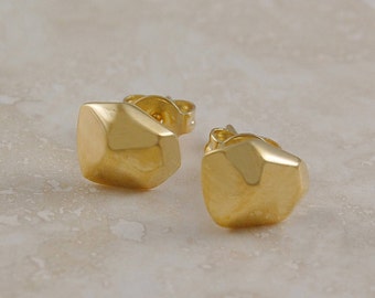 Sterling Silver Gold Nugget Stud Earrings Organic Earrings Bridesmaids Jewelry Geometric Earring Studs Earrings Statement Earrings Mum Gift