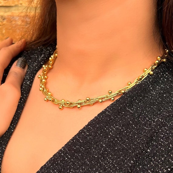 Peppercorn Necklace and Bracelet Jewelry Set Gold Chunky Necklaces
