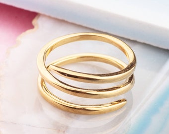 Gold Corkscrew Ring Spiral Ring Funky Rings Minimalist Ring Sterling Silver Gold Wire Wrapped Ring Boho Ring,