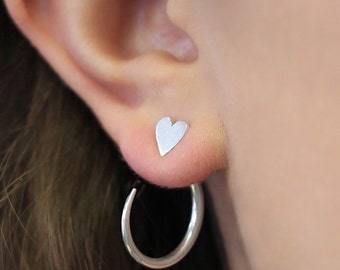 Heart Hoop Earrings Ear Jacket Sterling Silver Ear Jackets Earrings Two Way Earrings Circle Ear Jacket Sterling Silver Heart Earrings