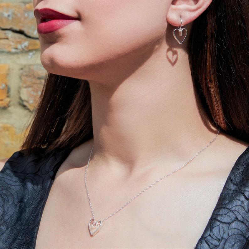 Handmade Lace Heart Necklace Dainty Heart Necklace Rose Gold Pendant Heart Rose Gold Necklace Mothers Day Gift Sterling Silver Necklace Necklace+Drop Set