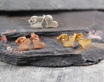 Tiny Sterling Silver Heart Stud Earrings Dainty Studs Gold Plated Hearts Small Studs Silver Studs Gold Studs Valentines Day Gift