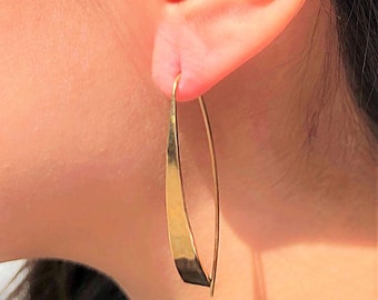 Gold Geometric Hoop Earrings Modern Long Drop Sterling Silver Earrings Dangly Statement Designer Earrings Gold Plated Dangle Earrings