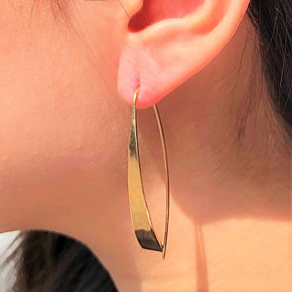 Gold Geometric Hoop Earrings Modern Long Drop Sterling Silver Earrings Dangly Statement Designer Earrings Gold Plated Dangle Earrings