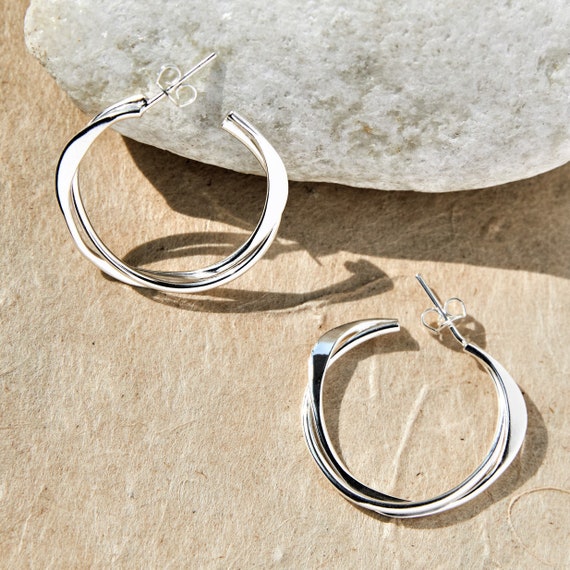 Twisted Hoop Earrings Sterling Silver Small Silver Hoop Earrings