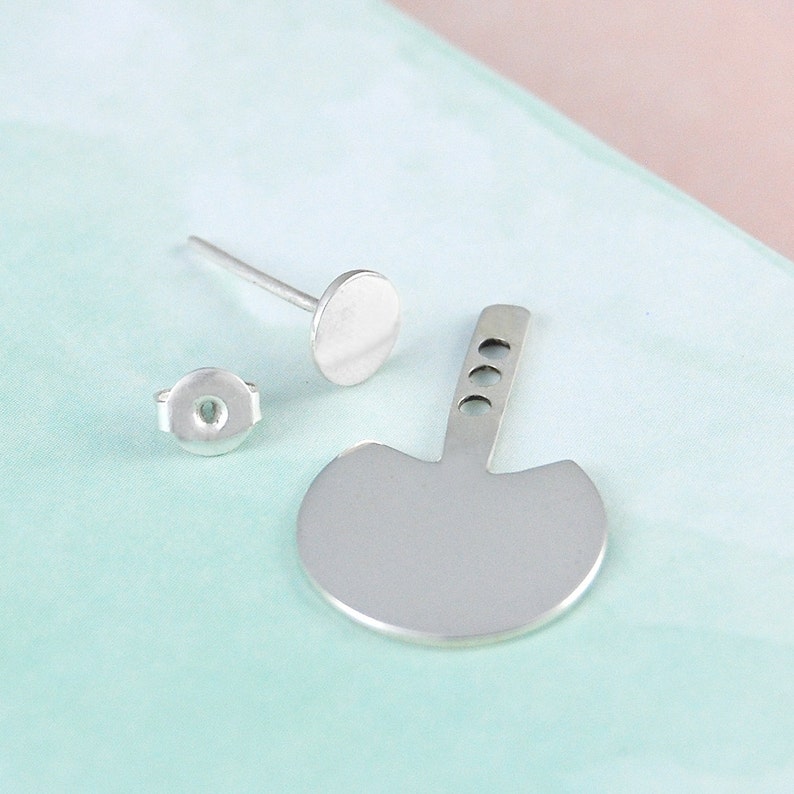 Silver Ear Jackets-Ear Jacket Earrings-Circle Ear Jackets-Modern Ear Jackets-Sterling Silver Circle Earrings-Geometric Earrings-OtisJaxon
