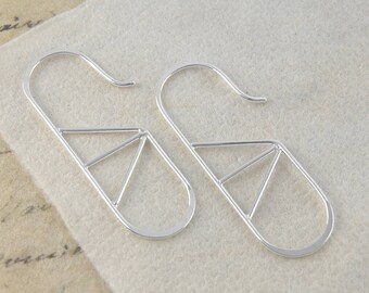 Sterling Silver Oval Drop Earrings Wire Earrings Hoop Earrings Geometric Earrings Geometric Hoop Earrings Silver Unusual Earrings