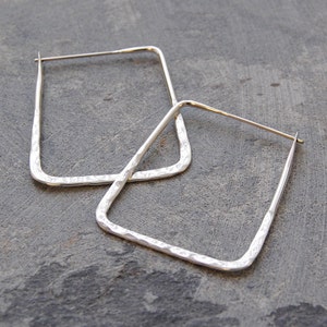 Sterling Silver Square Hoop Earrings Hammered Silver Earrings Silver Hammered Hoop Earrings Large Hoop Earrings image 4