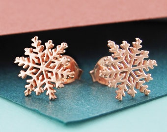 Snowflake Earrings Rose Gold Earring Snowflake Studs Nature Earrings Stud Cute Earrings Dainty Earrings Delicate Earrings