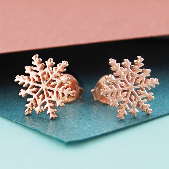 S Steel Rose Gold Tone Snow Flake Minimalist Earrings,Tiny Delicate Stud C-20 