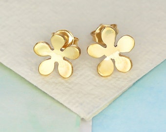 Flower Stud Earrings Gold Floral Studs Earring Blossom Earrings Cute Earrings Nature Earring Gold Vermeil Earrings