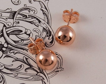 Vintage Ball Stud Earrings Rose Gold Simple Earrings Classic Earrings for Women Sphere Earrings Everyday Earrings Sterling Silver