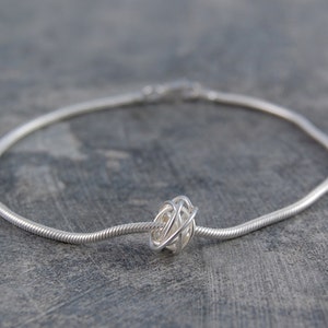 Knot Charm Bracelet Sterling Silver Wire Wrapped Bracelet Simple Bracelet Love Knot Bracelet Silver Snake Chain Bracelet image 3