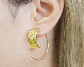 Mothers Day Earrings Gold Hoop Earrings Unusual Hoops Original Gift Textured Earrings Modern Gold Earrings Sterling Silver Hoops 925