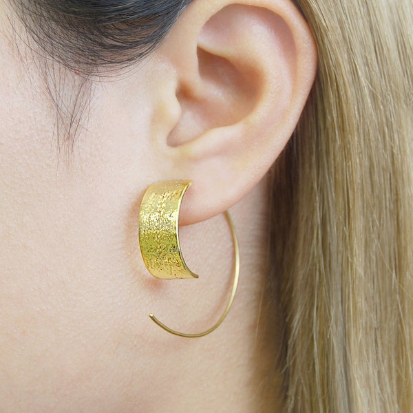 Mothers Day Earrings Gold Hoop Earrings Unusual Hoops Original Gift Textured Earrings Modern Gold Earrings Sterling Silver Hoops 925