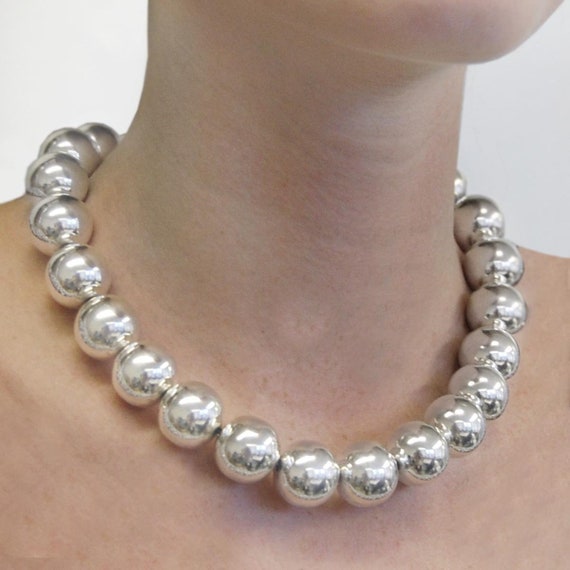 Diana Single Strand Beaded Large Necklace - 14mm - Brushed Gold - Lisi Lerch