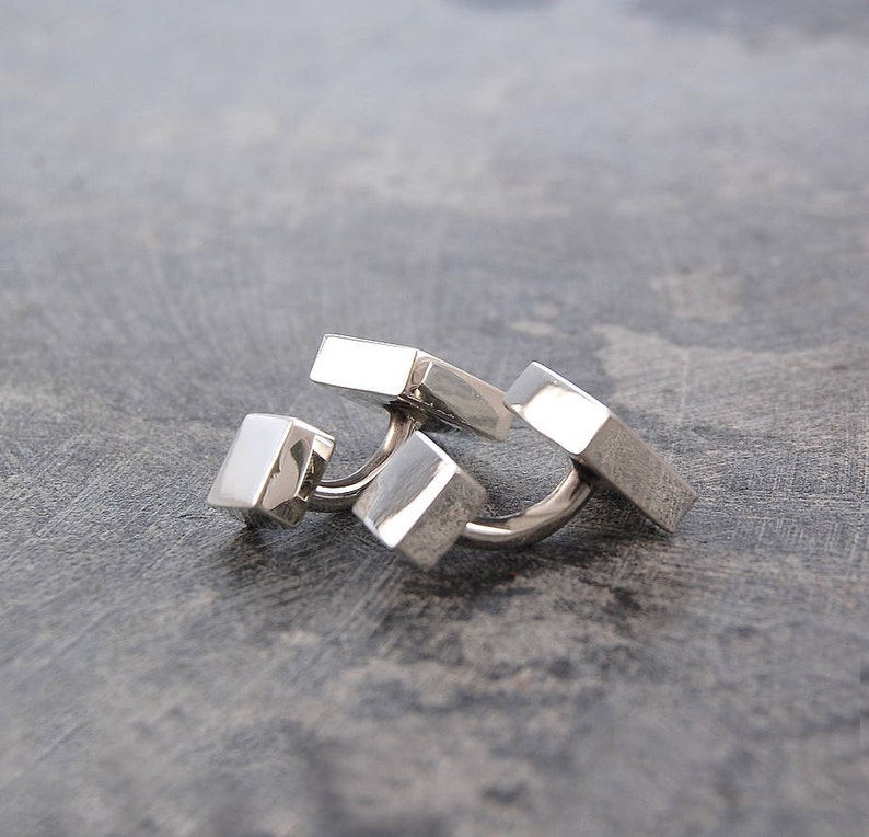 Sterling Silver Square Cufflinks Cuff Links For Groom Boyfriend Gifts Groomsman Cufflinks image 3