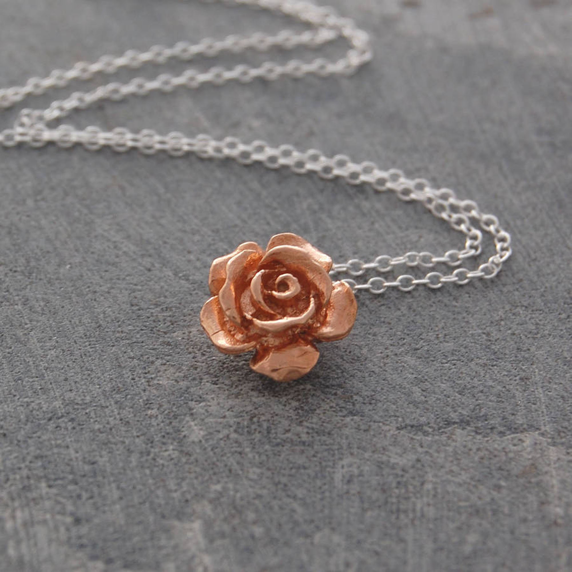Sterling Silver Rose Pendant Necklace Flower Necklace Cute Etsy