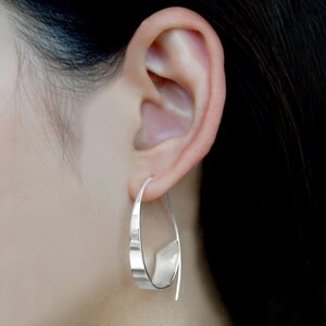 Unusual Silver Oval Hoop Earrings for Women
