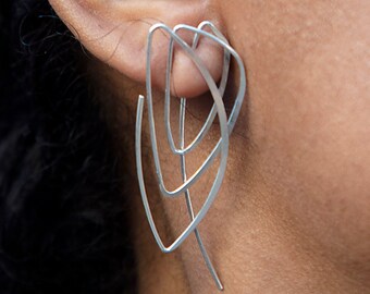 Multi Hoop Abstract Earrings Sterling Silver Minimalist Earrings Geometric Earrings Modern Dangly Earrings Unique Earrings Unusual Earrings