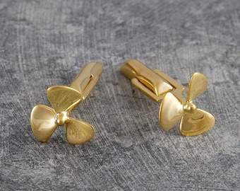 Gold Propeller Cufflinks Fathers Day Cufflinks Nautical Cufflinks Gold Cufflinks Mens Accessories Modern Cufflinks Gift For Him 925
