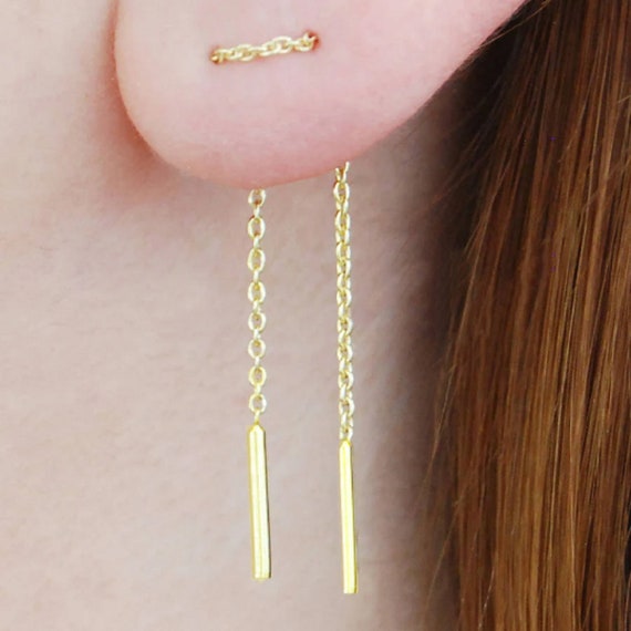 Black Threader Earrings Ear Thread Earrings Chain Earrings Black