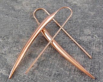 Sterling Silver Rose Gold Spike Earrings Statement Earrings Long Drop Earrings Gold Earring Rose Gold Dangle Earrings Modern Earrings