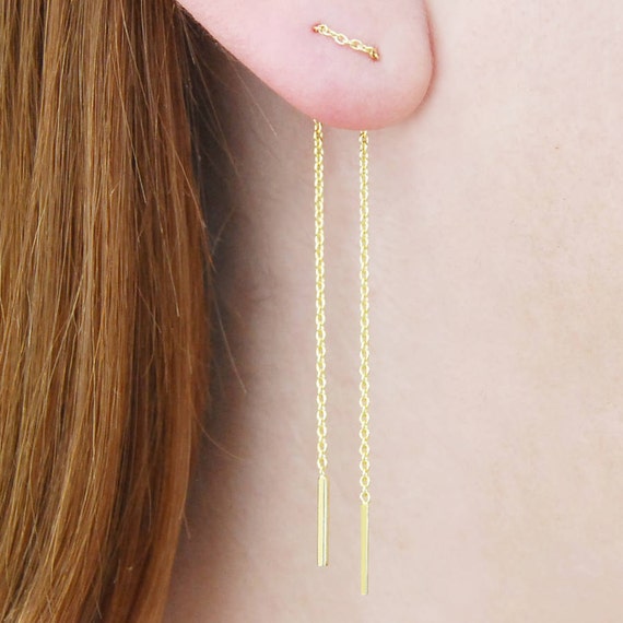 Gold Plated Slide Through Pearl Drop Earrings