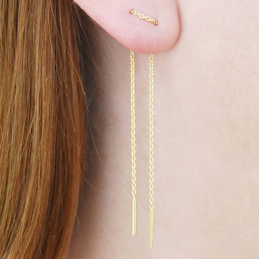 Gold Chain Threader Earrings Threader Earrings Gold Threader Etsy UK
