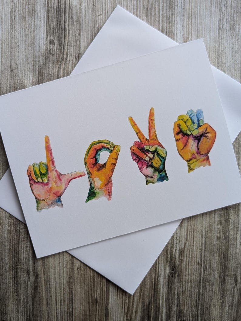 Sign Language Love Color Sign Language Love Card: Original Watercolor Art, Blank Inside - Etsy