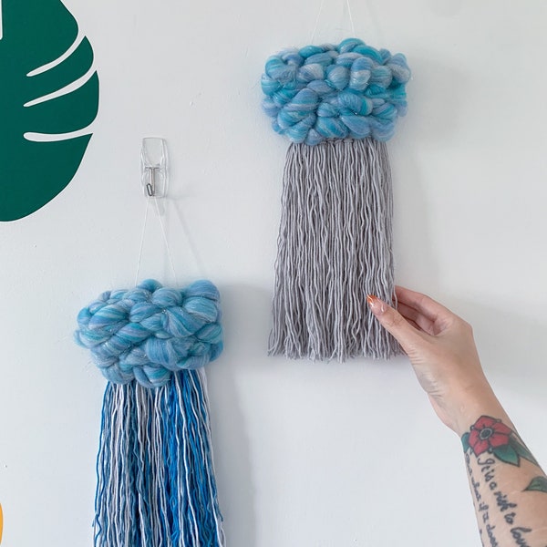 Blue fluffy cloud wall hanging | Nursery Decor | Woven cloud