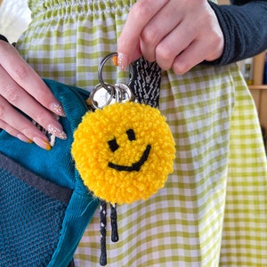 Custom happy sad key ring, personalised chunky key chain, bag decoration, punch needle accessory, y2k aesthetic, smiley face image 3