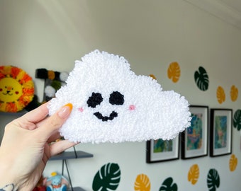 Colgante de pared de nube feliz / Arte de aguja de punzonado, Decoración de guardería, Regalo para baby shower, Para nueva mamá