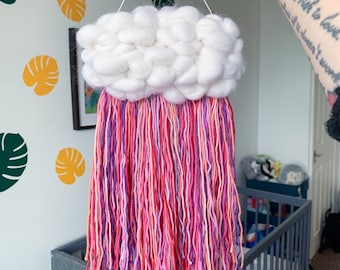 Personalised fringe cloud wall hanging | Nursery decor, Woven home art, Gift for baby shower, For new mums