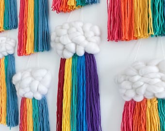 Mini-Regenbogenwolken-Wandbehang | Kinderzimmerdekoration, individuell gewebte Wolke, Geschenk zur Babyparty, für junge Mama