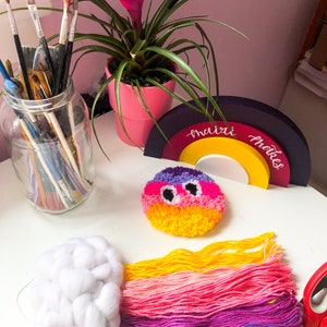 Personalised googley eyed mug rugs, set of two punch needle coasters. image 7