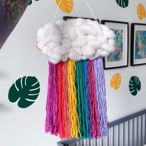 Custom rainbow cloud wall hanging Nursery decor, Personalised woven cloud, Gift for baby shower, For new mum image 8