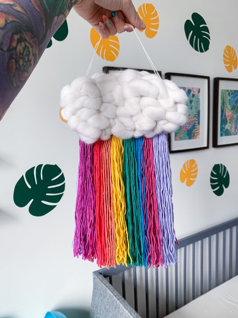 Custom rainbow cloud wall hanging Nursery decor, Personalised woven cloud, Gift for baby shower, For new mum image 8