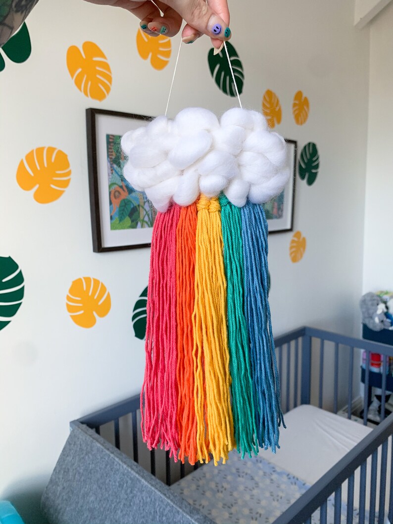 Mini rainbow cloud wall hanging Nursery decor, Custom woven cloud, Gift for baby shower, For new mum Standard rainbow