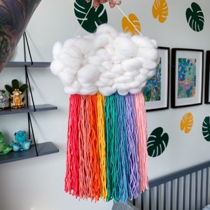 Custom rainbow cloud wall hanging Nursery decor, Personalised woven cloud, Gift for baby shower, For new mum image 3