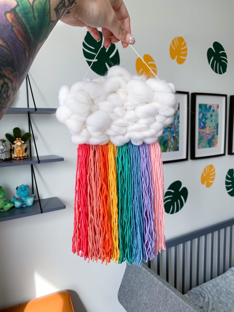 Custom rainbow cloud wall hanging Nursery decor, Personalised woven cloud, Gift for baby shower, For new mum image 3