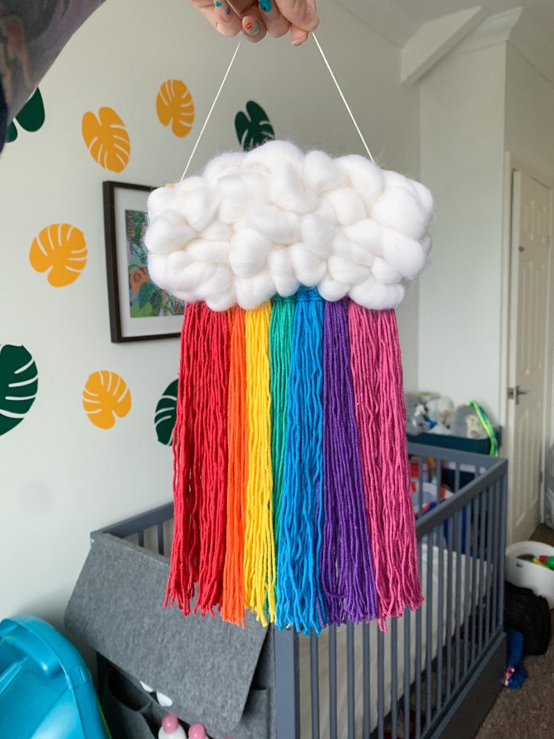 Custom rainbow cloud wall hanging Nursery decor, Personalised woven cloud, Gift for baby shower, For new mum image 7