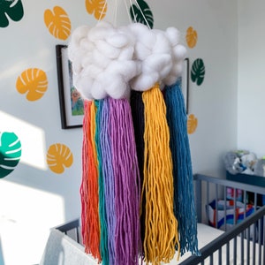 Mini rainbow cloud wall hanging Nursery decor, Custom woven cloud, Gift for baby shower, For new mum Custom fringe